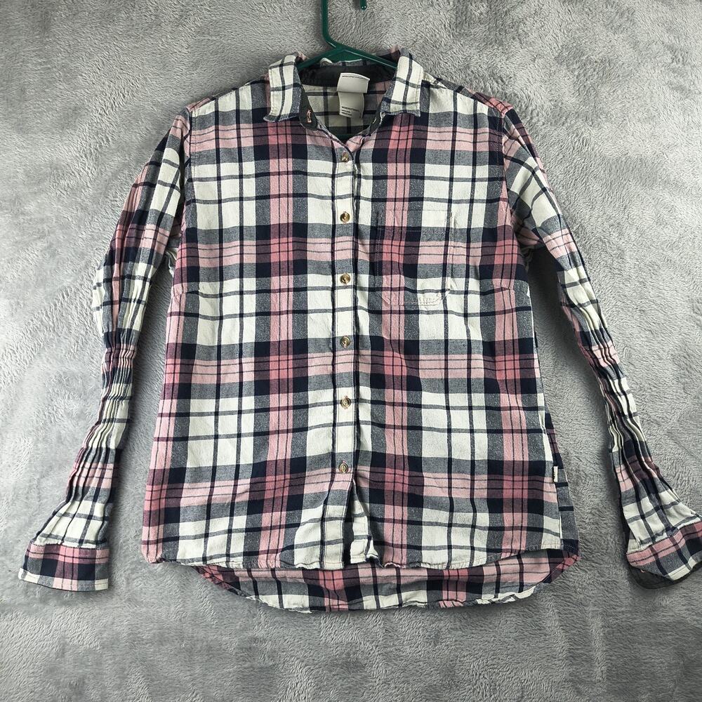The North Face Womens Pink Blk White Button Front Long Sleeve Shirt Size Large
